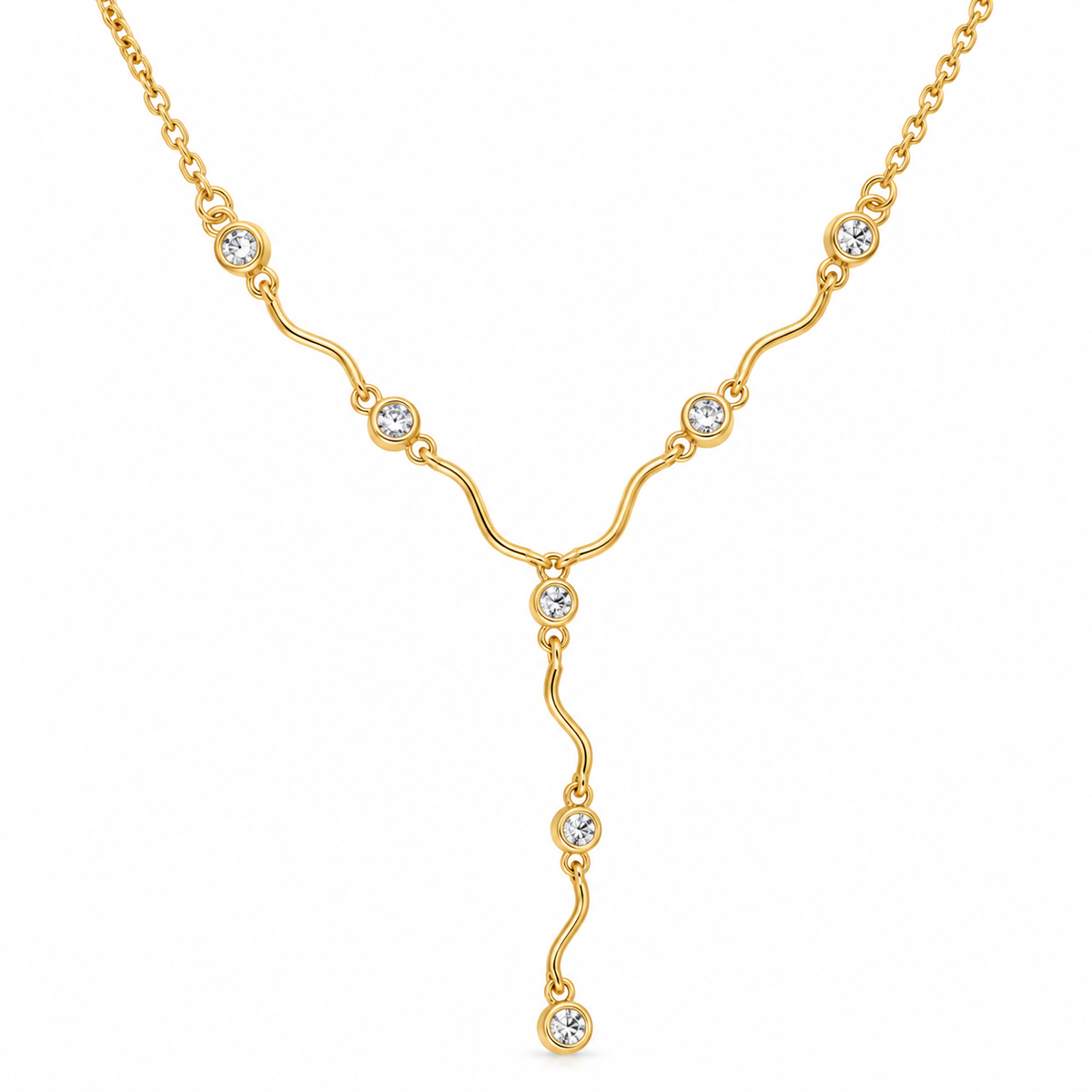Celeste Gold Crystal Lariat Necklace