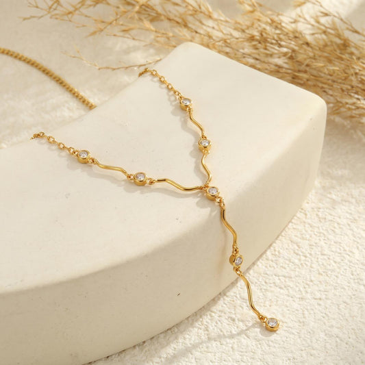 Celeste Gold Crystal Lariat Necklace