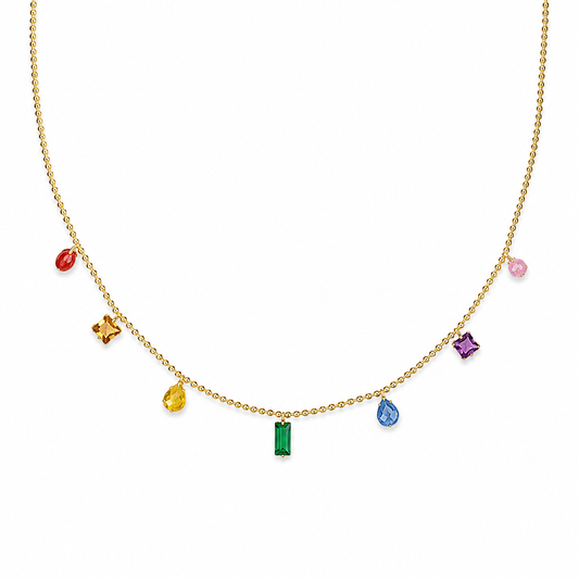Rainbow Gemstone Gold Necklace