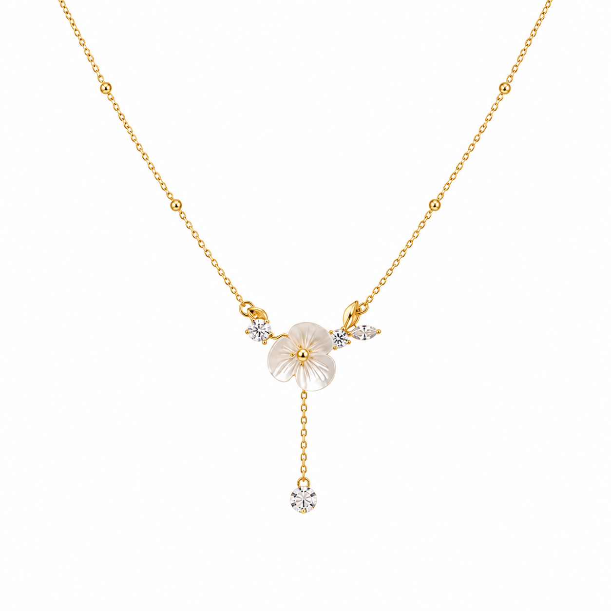 Floral Crystal Drop Necklace