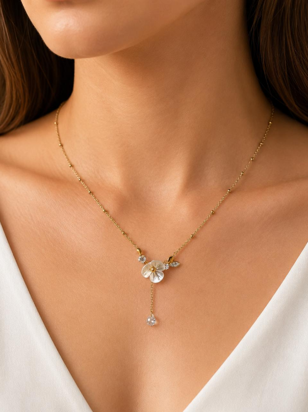 Floral Crystal Drop Necklace