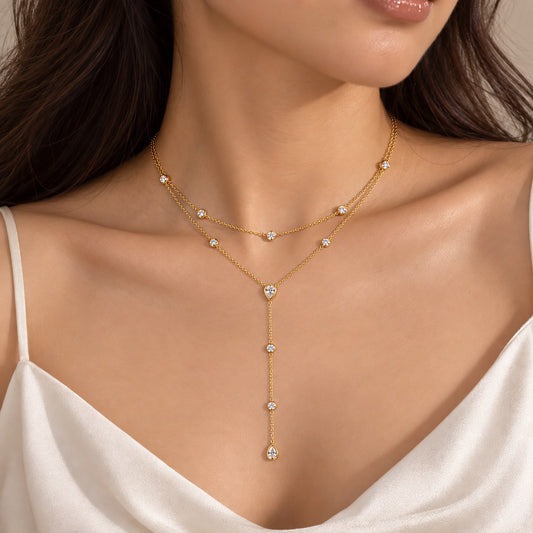 Teardrop Layered Lariat Necklace