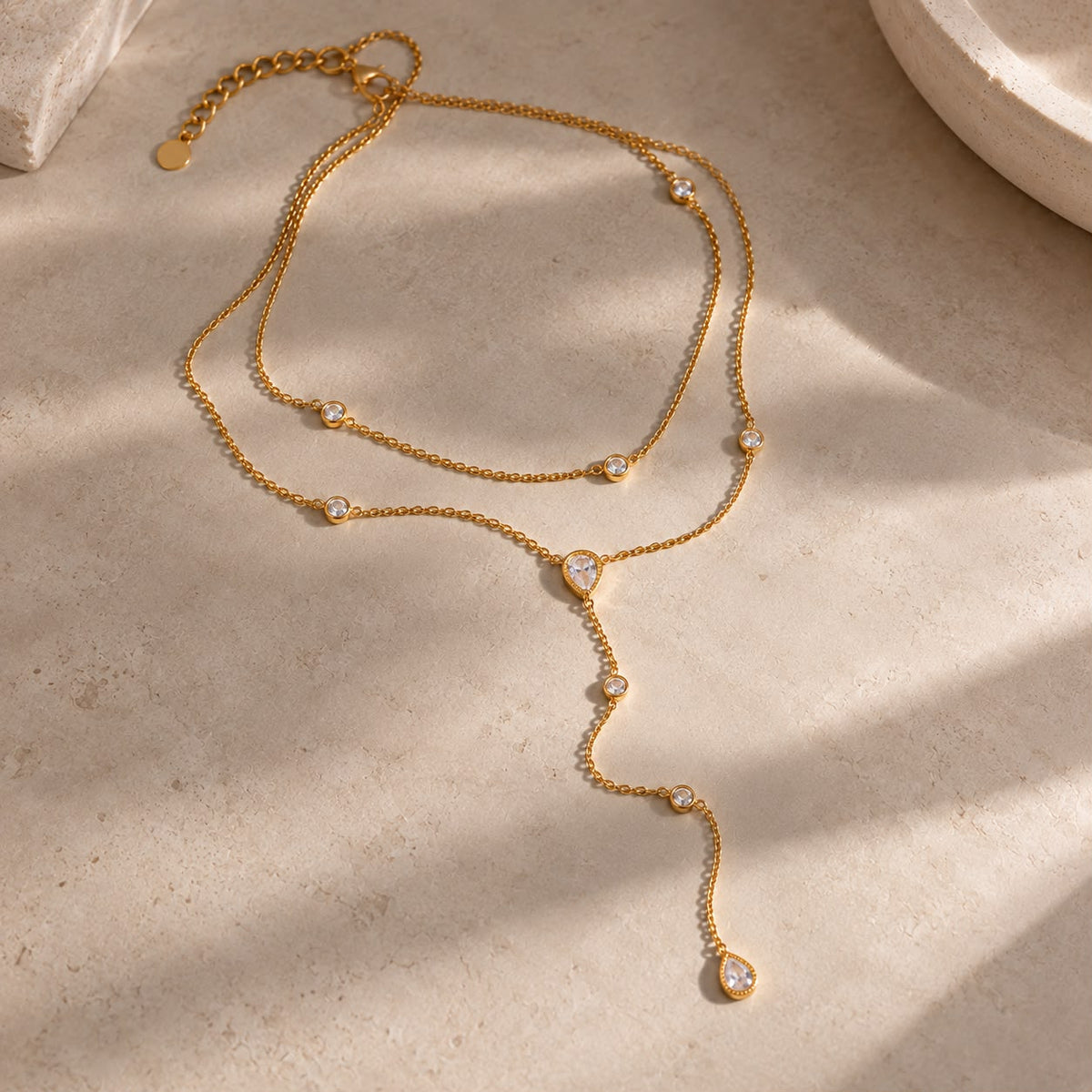 Teardrop Layered Lariat Necklace
