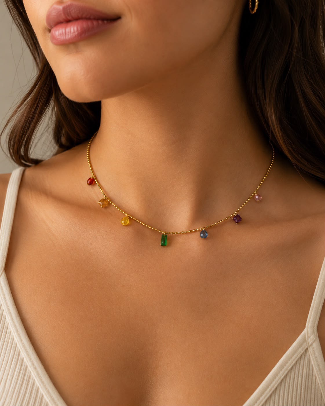 Rainbow Gemstone Gold Necklace